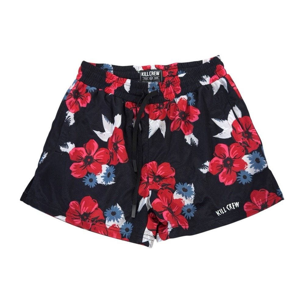 Kill Crew Men's XL Black Floral Muay Thai Mid Thigh Double Mesh 3.5" Shorts euc